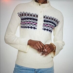 NWT Talbots Cream Fair Isle Button-Front Sweater with Multicolor Accent